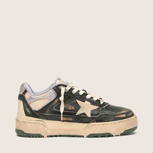 Forty2 in green leather and cream nylon with TPU star and silver leather heel tab