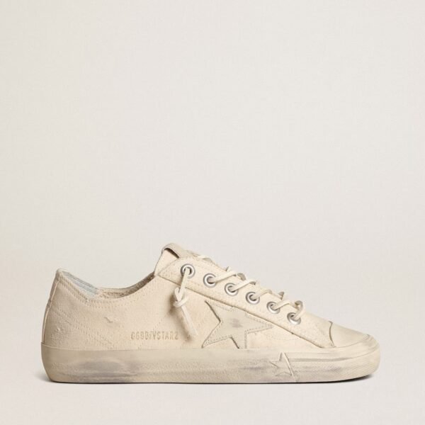 V-Star in light cream canvas with milk-white leather star